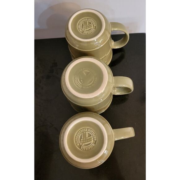 3 Longaberger Woven Traditions Pottery Heritage Sage Green Coffee Mugs - Picture 3 of 8